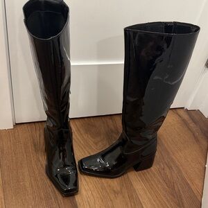 Vince Camuto Sangeti Black Patent Leather Knee-High Boots wide calf